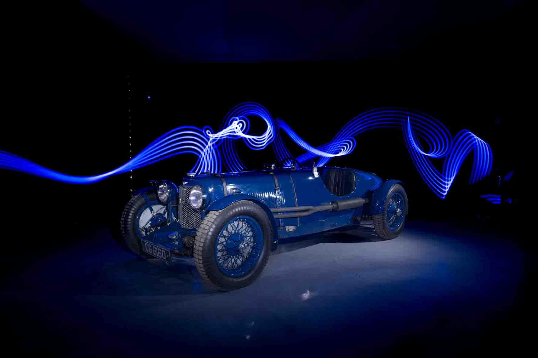 light painting around a classic car