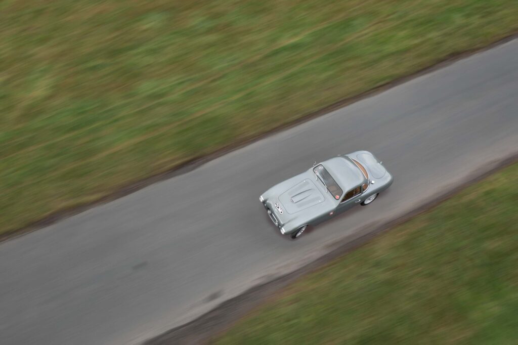 car at speed from above
